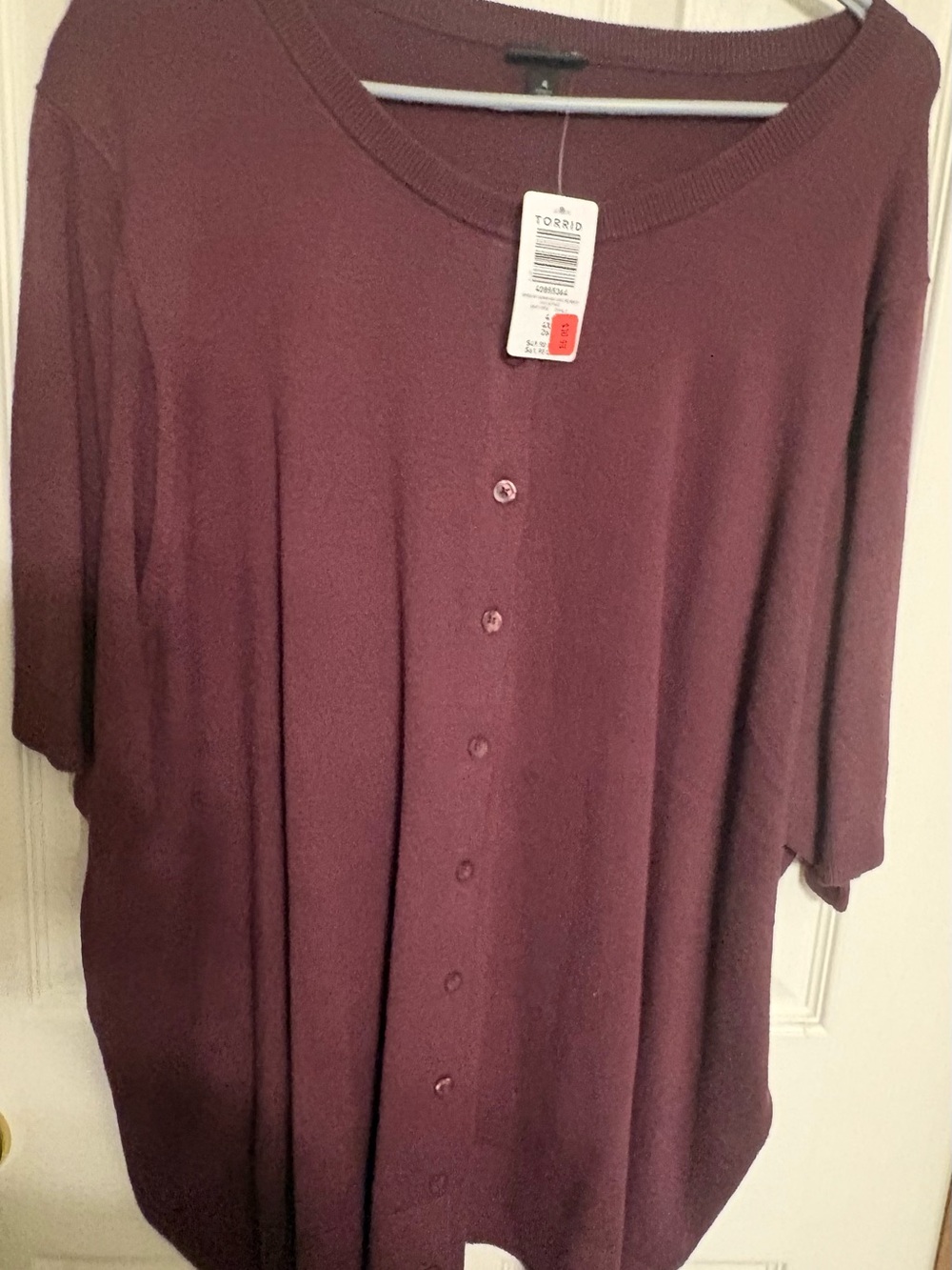 torrid plum short-sleeve button-down sweater
